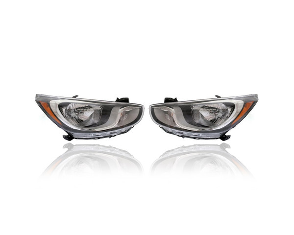 Headlight - Compatible/Replacement for '12-14 Hyundai Accent Sedan/Hatchback GLS/GS, 12-13 Hatchback SE - Reflector Halogen Without LED Daytime Running Light - Pair, Set - 921021R010, 921011R010
