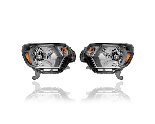 Headlight - Compatible/Replacement for '14-15 Toyota Tacoma PreRunner/TRD Sport/4WD - Halogen, Black Interior Bezel - Pair, Left Driver + Right Passenger Set - 8111004221, 8115004221 - CAPA