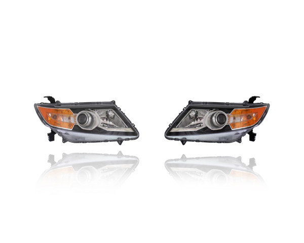 Headlight Assembly For 33100TK8A02, 33150TK8A02 14-17 Honda Odyssey - Halogen, Black Bezel, Pair, Left Driver + Right Passenger Set, CAPA