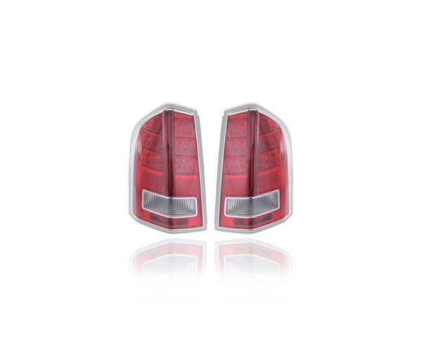 Tail Light - Compatible/Replacement for '13-14 Chrysler 300 Sedan (Exclude John Varvatos) - Red Center Trim - Pair, Left Driver + Right Passenger Set - 68154602AC, 68154603AC