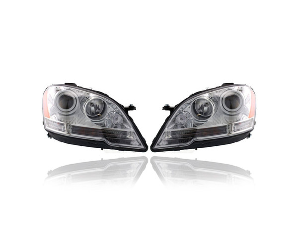 Headlight Assembly - Compatible/Replacement for '08-11 Mercedes-Benz M-Class - Halogen - Pair, Left Driver + Right Passenger Set - 1648202459, 1648202359