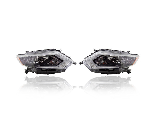 Headlight Assembly - Compatible/Replacement for '17-20 Nissan Rogue, 17-19 Hybrid S/SV/SL (Japan/Korean-Built) - Halogen With LED Daytime Running Lamp - Pair Set - CAPA - 260106FL1A, 260606FL1A