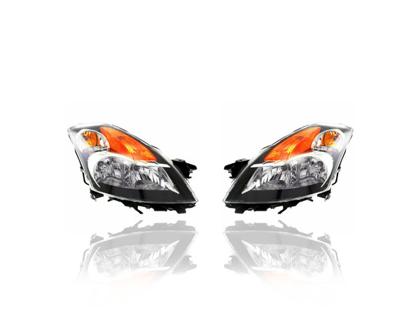 Headlight Assembly For 07-09 Nissan Altima Sedan/Hybrid - Halogen, With Black Bezel, Left Driver + Right Passenger, Set Pair Both