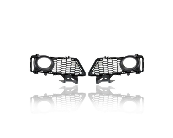 Fog Light Cover - Compatible/Replacement for '13-15 BMW 3-Series Hybrid Sedan M-Sport - Grille With Fog Lamp Hole, Black - Pair, Left Driver + Right Passenger Set - 51118054156, 51118054155