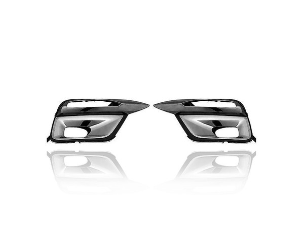 Fog Light Cover - Compatible/Replacement for '15-17 Infiniti QX80 - Chrome/Black With Collision Warning - Pair, Left Driver + Right Passenger Set - F22561A60A, F22571A60A