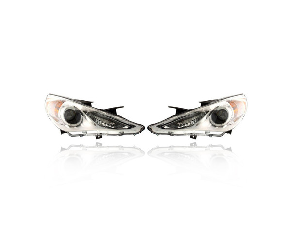 Headlight Assembly - Compatible/Replacement for '11-14 Hyundai Sonata GLS - Halogen, White Interior Bezel - Pair, Left Driver + Right Passenger Set - 921023Q000, 921013Q000 - CAPA