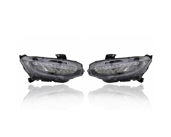 Headlight Assembly - Compatible/Replacement for '19-19 Honda Civic Sedan/Coupe/Touring (North American Built) - LED - Pair, Left Driver + Right Passenger Set - 06331TBA305, 06336TBA305