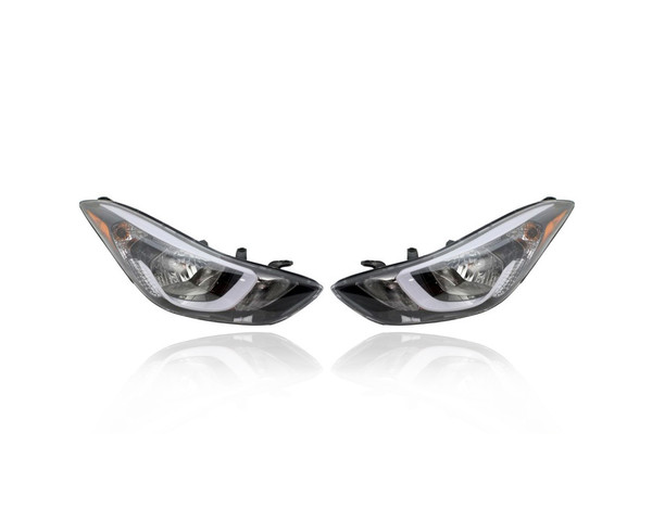 Headlight Assembly - Compatible/Replacement for '14-16 Hyundai Elantra Sedan, 14-14 Ecoupe SE/Value (Korean-Built) - Halogen Without LED Daytime Running Lamp - Pair, Set - 921023X280, 921013X280