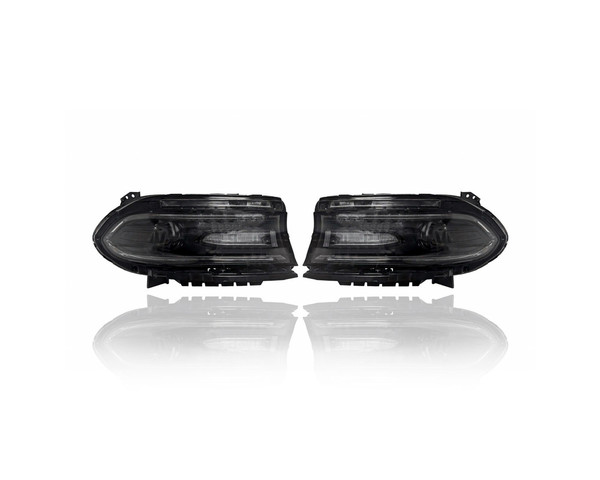 Headlight Assembly - Compatible/Replacement for '18-21 Dodge Charger (Exclude SRT) - Halogen With LED Daytime Running Lamp - Pair, Left Driver + Right Passenger Set - 68541680AA, 68541681AA - CAPA