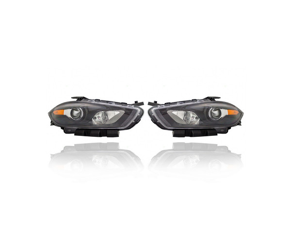 Headlight Assembly - Compatible/Replacement for '13-16 Dodge Dart - Xenon Without HID Kit, With Black Trim - Pair, Left Driver + Right Passenger Set - 68083910AJ, 68083911AJ