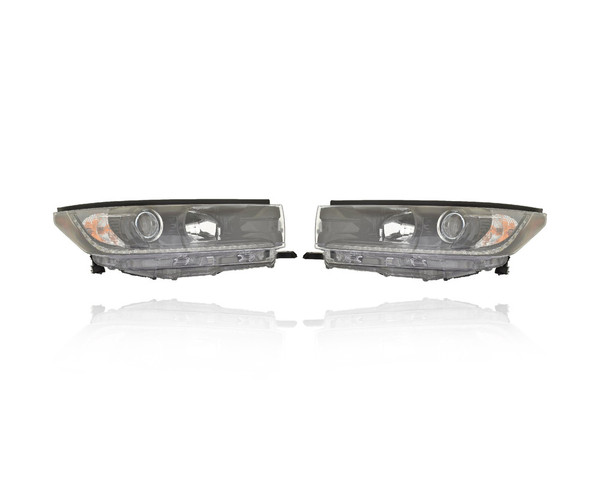 Headlight Assembly - Compatible/Replacement for '19-19 Toyota Highlander SE - Halogen With LED Daytime Running Lamp, Dark Black Interior - Pair, Set - 811100E560, 811500E560 - CAPA