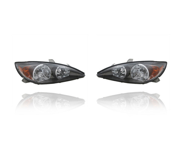Headlight Assembly For 02-04 Toyota Camry-SE - Black Bezel - Pair, Left Driver + Right Passenger Set - 81110AA070, 81150AA070