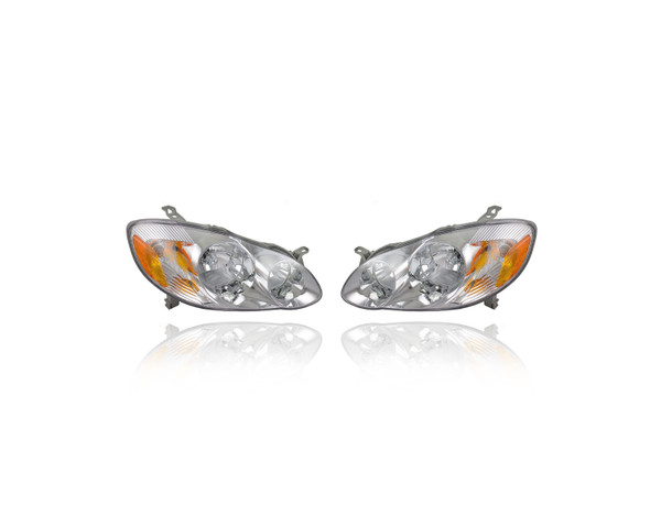 Headlight Assembly For 03-04 Toyota Corolla CE/LE-Model - Pair Both Left Right Set - 8111002190, 8115002200
