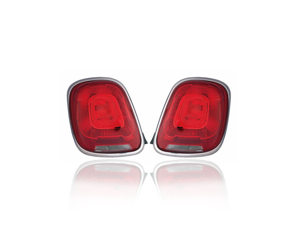 Tail Light Assembly - Compatible/Replacement for '16-18 Fiat 500x - Haloge, Outer Chrome, Non-Tint Satin Silver - Pair, Left Driver + Right Passenger Set - 68285168AA, 68285080AA - CAPA