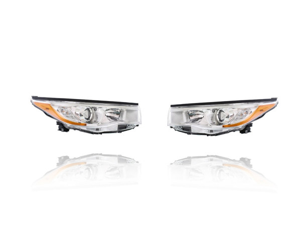 Headlight Assembly For 14-16 Toyota Highlander/Hybrid-Le/LE Plus/XLE (Exclude Limited)White, Chrome Bezel - Pair, Left Driver + Right Passenger Set - CAPA - 811100E180, 811500E180