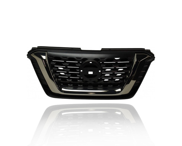 Grille - Compatible/Replacement for '18-20 Nissan Kicks SR - Black Frame, Smoked Chrome Trim Insert, With Emblem Provision - 623105RB3A