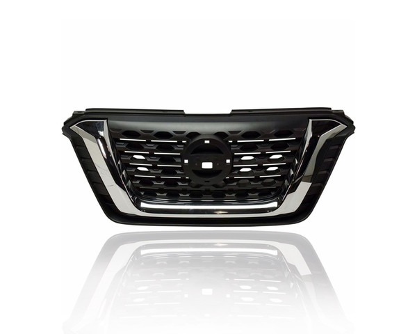Grille - Compatible/Replacement for '18-20 Nissan Kicks S/SV - Black Frame, Chrome Trim Insert, With Emblem Provision - 623105RB0A