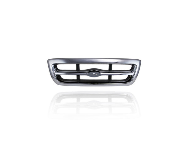 Grille - Compatible/Replacement for '98-00 Ford Ranger 2WD XLT - Chrome Frame Gray Insert, With Emblem Provision - F87Z8200EAA