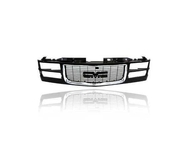 Grille - Compatible/Replacement for '94-02 GMC C/K-Pickup With Composite Rectangle Headlamp - Emblem Chrome Black, With Emblem Provision - 12388709