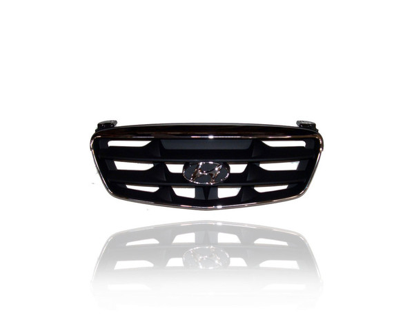 Grille - Compatible/Replacement for '01-03 Hyundai Elantra Hatchback - Main Chrome Frame, Black Insert, With Emblem Provision - 863502D220