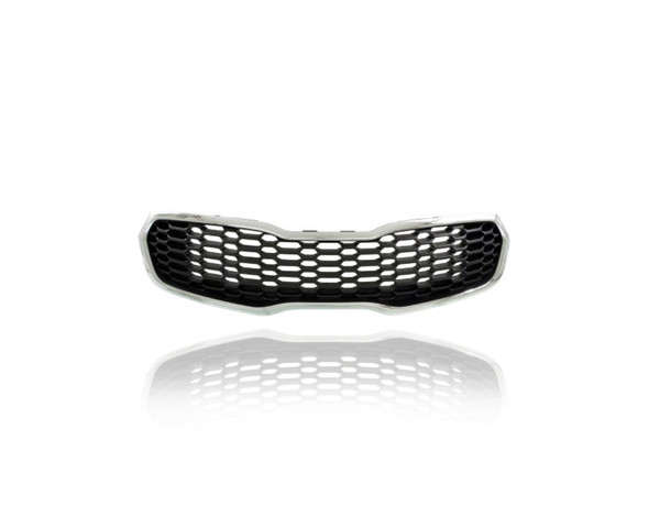 Grille - Compatible/Replacement for '14-16 Kia Forte/5 Sedan/Hatchback LX/EX-Only - Main Upper Chrome Frame, Gray Insert - 86350A7500 CAPA