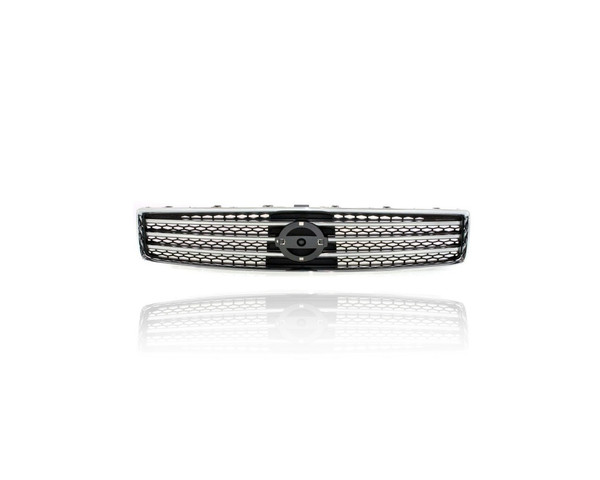 Grille - Compatible/Replacement for '09-11 Nissan Maxima S/SV - Main Upper Chrome Frame, Gray Insert, With Emblem Provision - 620709N00A