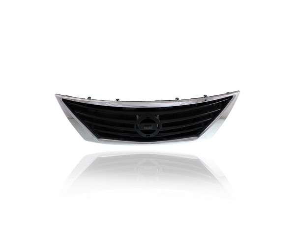 Grille - Compatible/Replacement for '12-14 Nissan Versa Sedan SV/SL - Main Chrome Frame, Black Insert, With Emblem Provision - 623103BA5A