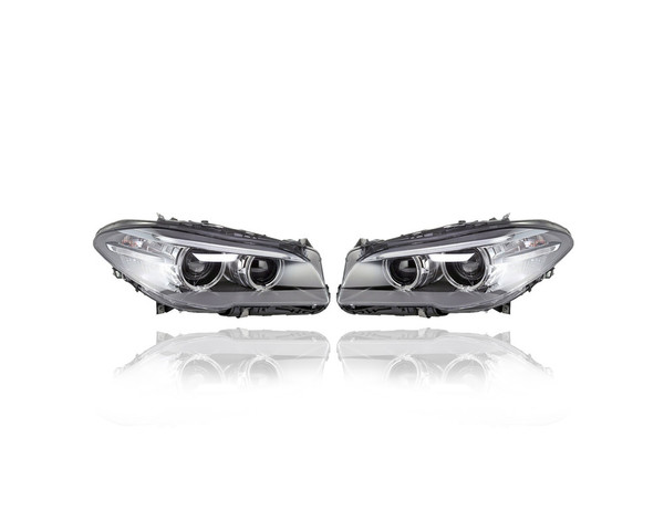 Headlight - Compatible/Replacement for '14-16 BMW 5-Series 528i/535d/535i/550i Sedan/Active Hybrid - HID/ Xenon - Pair, Left Driver + Right Passenger Set - 63117343906, 63117343905 - CAPA