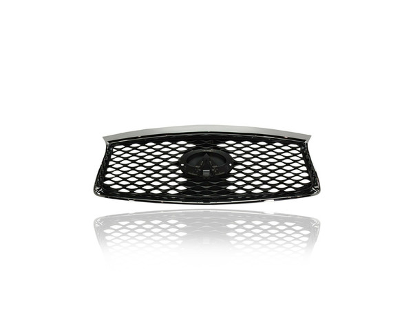 Grille - Compatible/Replacement for '16-20 Infiniti QX60/Hybrid - Chrome Frame Gray Insert With Camera Hole, Emblem Provision - 623109NC0B