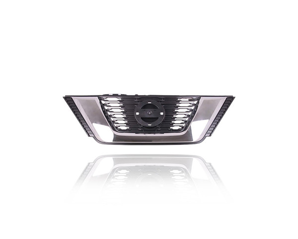 Grille - Compatible/Replacement for '17-17 Nissan Rogue/Hybrid S/SV - Chrome Frame, Black Insert Without Camera Hole, Emblem Provision - 623106FL0A