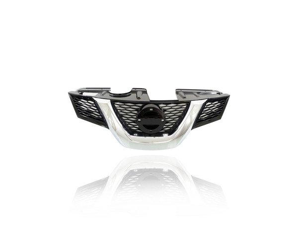 Grille - Compatible/Replacement for '14-16 Nissan Rogue S/SV - Main Upper Chrome/Black Without Camera Hole, Emblem Provision - 623104BA0A, CAPA