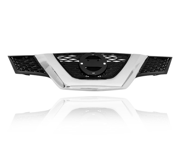 Grille - Compatible/Replacement for '15-16 Nissan Rogue S/SV (Korean-Built) - Main Upper, Chrome Frame Black Insert Without Camera Hole - 623105HA5A