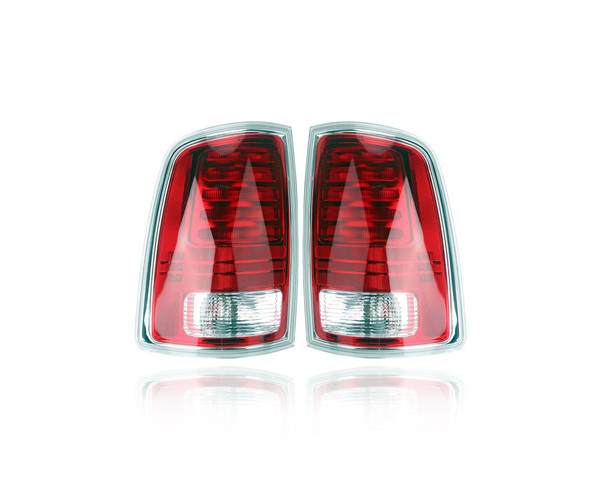 Tail Light Assembly - Compatible/Replacement for '13-22 RAM Pickup 1500/Classic, 13-18 2500/3500 - LED, Chrome Outer Trim - Pair, Left Driver + Right Passenger Set - 68093078AC, 68093079AC CAPA