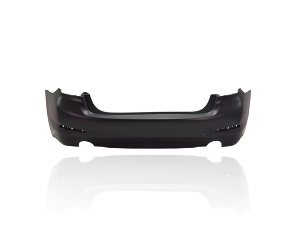 Bumper Cover - Compatible/Replacement for '17-20 BMW 530e/530Ii/540d Sedan Base - Rear, Primed With Chrome Trim Hole, Without Sensor Hole, 51127475601