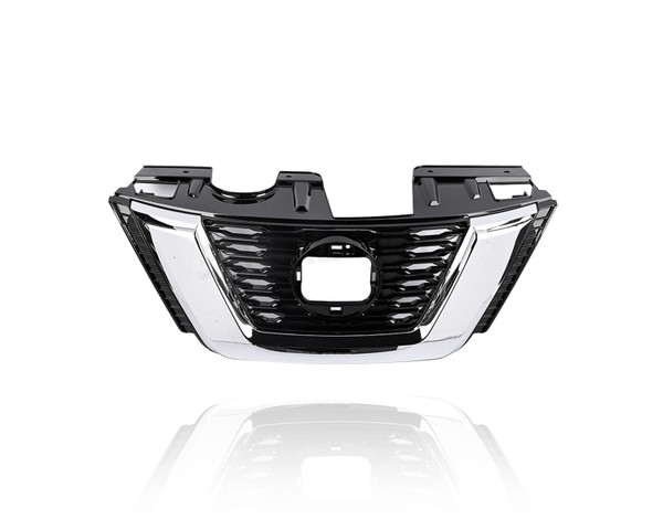 Grille Molding - Compatible/Replacement for '18-20 Nissan Rogue/Hybrid S/SV - Main Chrome Frame Black Insert Without Camera Hole, 623109TG0A, CAPA