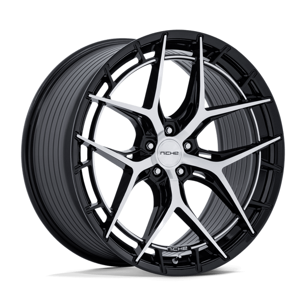 Riviera - 22in, Flow Formed Aluminum, Gloss Black W/ Machined Face, 22X9, 5X120, 27mm, 194933429264, SAEJ2530, 194933429264