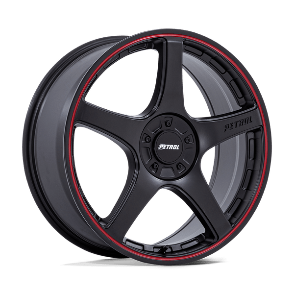 P2E - 19in, Cast Aluminum, Matte Black W/ Red Lip, 19X8, 5X110/115, 40mm, 194933369751, SAE J2530 JWL VIA, 194933369751