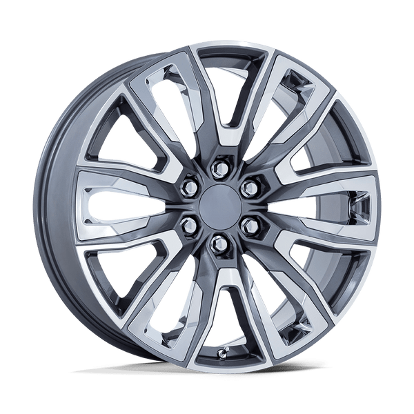 PR225 - 22in, Cast Aluminum, Gloss Gunmetal Mach W/ Chr Acc, 22X9, 6X5.5, 28mm, 194933336838, SAE J2530 JWL VIA, 194933336838