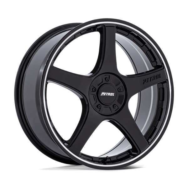 P2E - 17in, Cast Aluminum, Gloss Black W/ Machined Lip, 17X8, 5X110/115, 40mm, 194933370184, SAE J2530 JWL VIA, 194933370184
