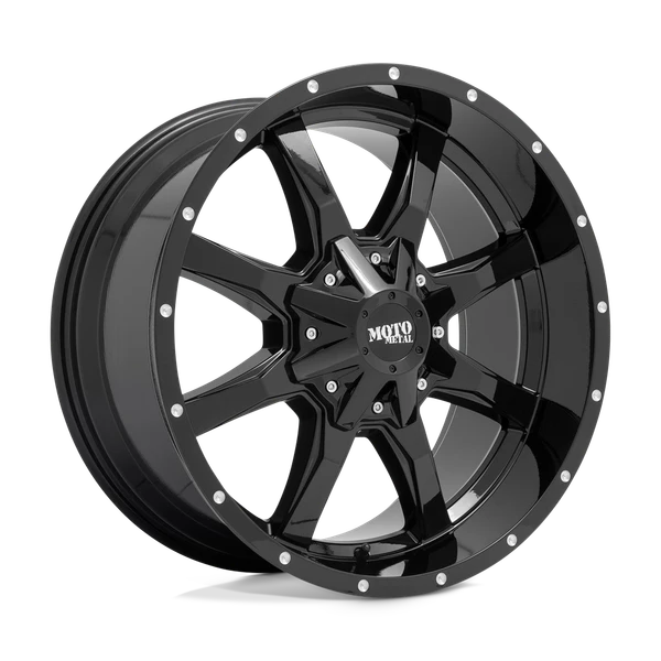 MO970 - 20in, Cast Aluminum, Gloss Black W/ Spot Milled Lip, 20X10, 8X6.5, -18mm, 885463799964, SAE J2530, 885463799964