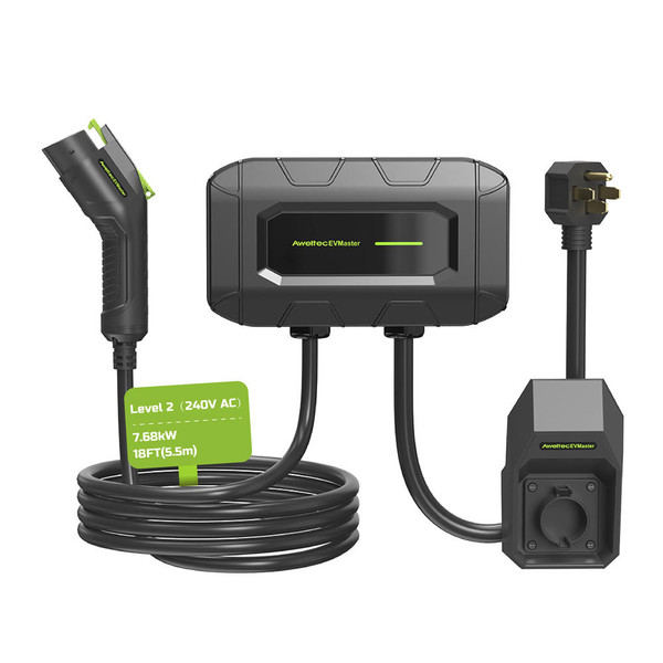 EVMaster Level 2 EV Charger, 32A 240V AC EVSE Wallbox with 18 ft Cable, SAE J1772 Connector, Portable Charging Station for Indoor and Outdoor Use