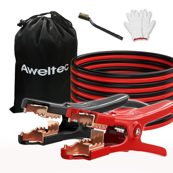 4 Gauge 20 ft Jumper Cables, Heavy Duty Battery Booster Cable Set with Alligator Clamps, Carry Bag, Safety Gloves and Wire Brush for Cars, Trucks and SUVs