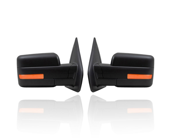 Door Mirror Replacement for 09-10 Ford F-150 - Power With Signal/Memory Without Puddle Non-Extendable Manual-Folding Unpainted Pair Left Driver + Right Passenger Set 9L3Z17682DBPTM 9L3Z17683DBPTM