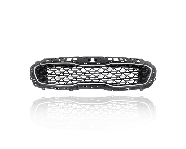 Grille -  Compatible/Replacement for '20-22 Kia Sportage LX/EX - Upper Chrome Trim Black Frame Glossy Black Mesh Without Sensor Hole, 86350D9610, CAPA
