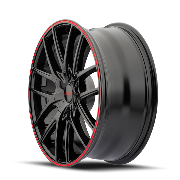 TR60 - 16in, Gloss Black With Red Ring, 16X7, 5x112/5x120, 42mm, 729419071004, 729419071004