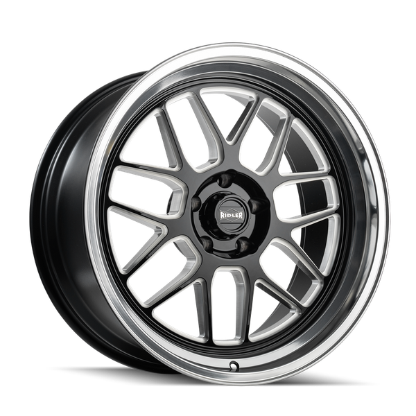 611 - 18in, Gloss Black Milled With Diamond Cut Lip, 18X9.5, 5x114.3, 0mm, 729419188498, 729419188498