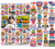 Display card showing some of the 75 sticker designs in the Satirical Bomb vending Sticker collection Display card showing some of the 75 sticker designs in the Satirical Bomb vending Sticker collection