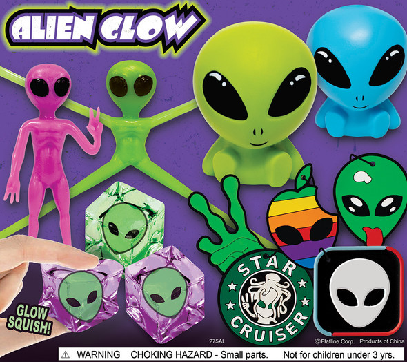 Alien Mix display card showing samples products found in the two-inch capsules