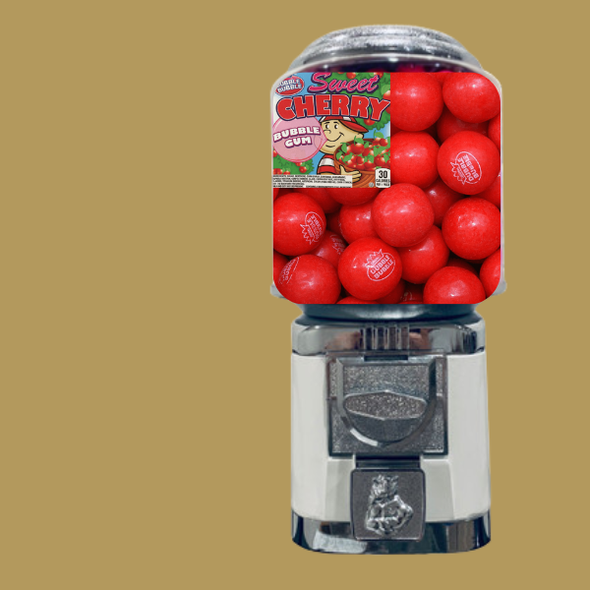 Red Gumballs and White Machine Chrome trim on Gold Background