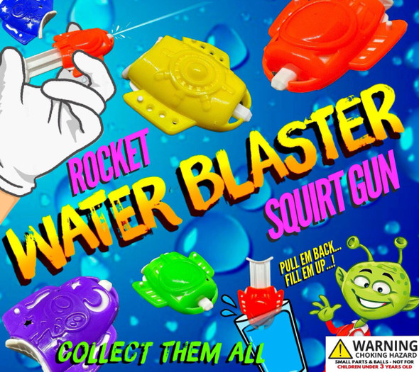 Rocket Squirt Guns 2"Capsules displays showing the types of toys in the mix Rocket Squirt Guns 2"Capsules displays showing the types of toys in the mix
